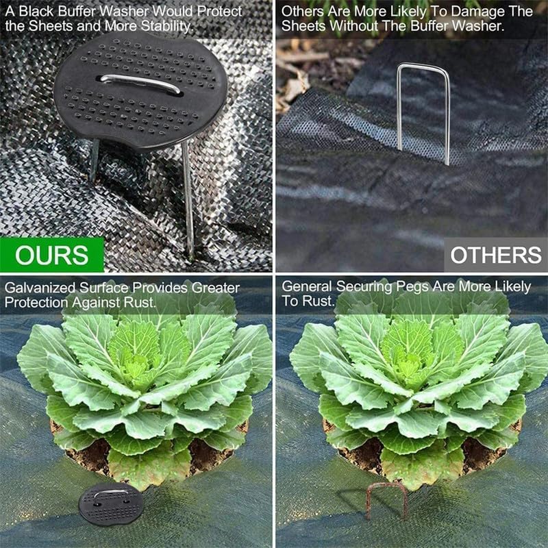 50 Weed Control Mat Membrane Pegs + Buffer Washer Pegs U-Shaped Galvanised Pins 50 Weed Control Mat Membrane Pegs + Buffer Washer Pegs U-Shaped Galvanised Pins